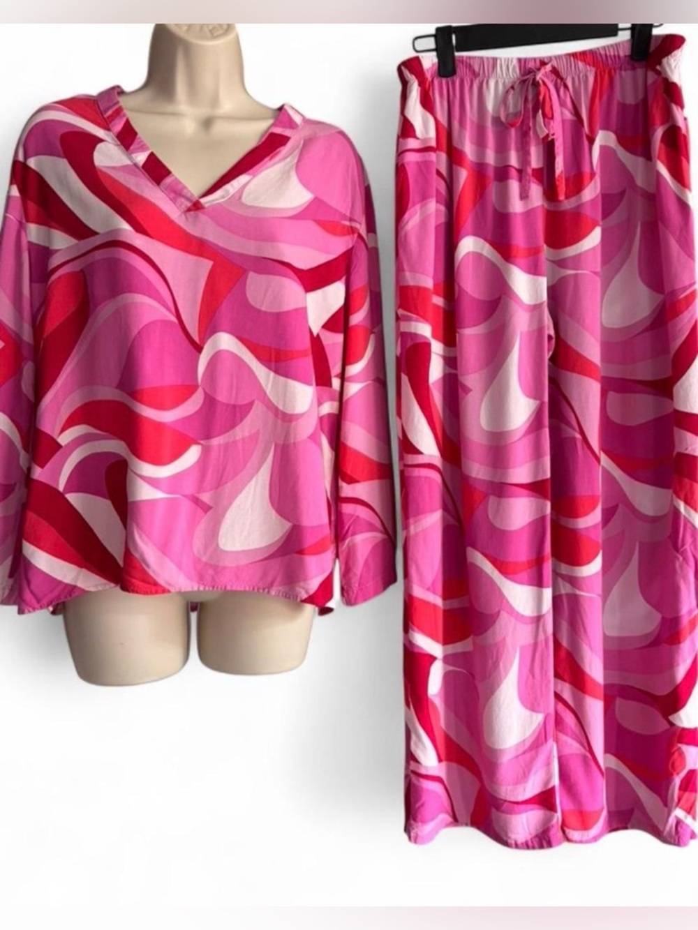 Natori Pink Printed Pajama Set S Matching Lounge Set Resort Sleepwear EUC